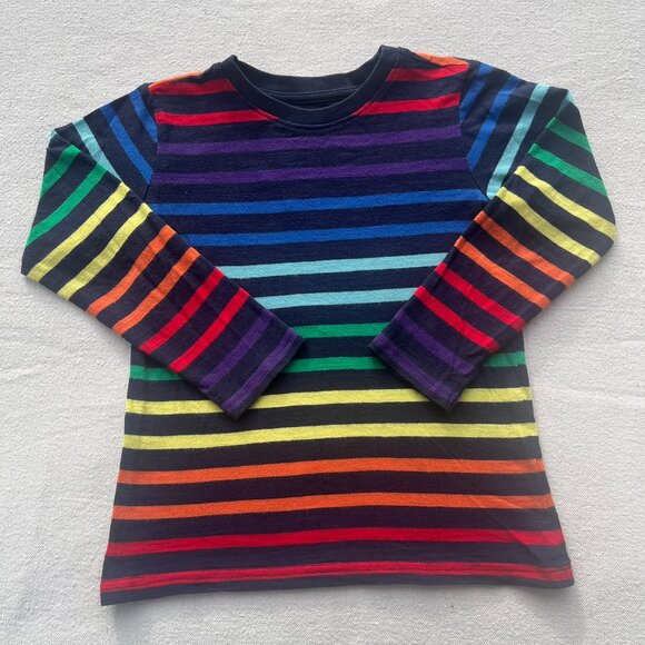 Primary Long-Sleeve Rainbow Stripe/Navy Tee, Size 4-5, GUC - Picture 1 of 4